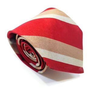 Strathmore Necktie Red & Tan Stripe Pattern Men's Silk Neck Tie Repp Fabric